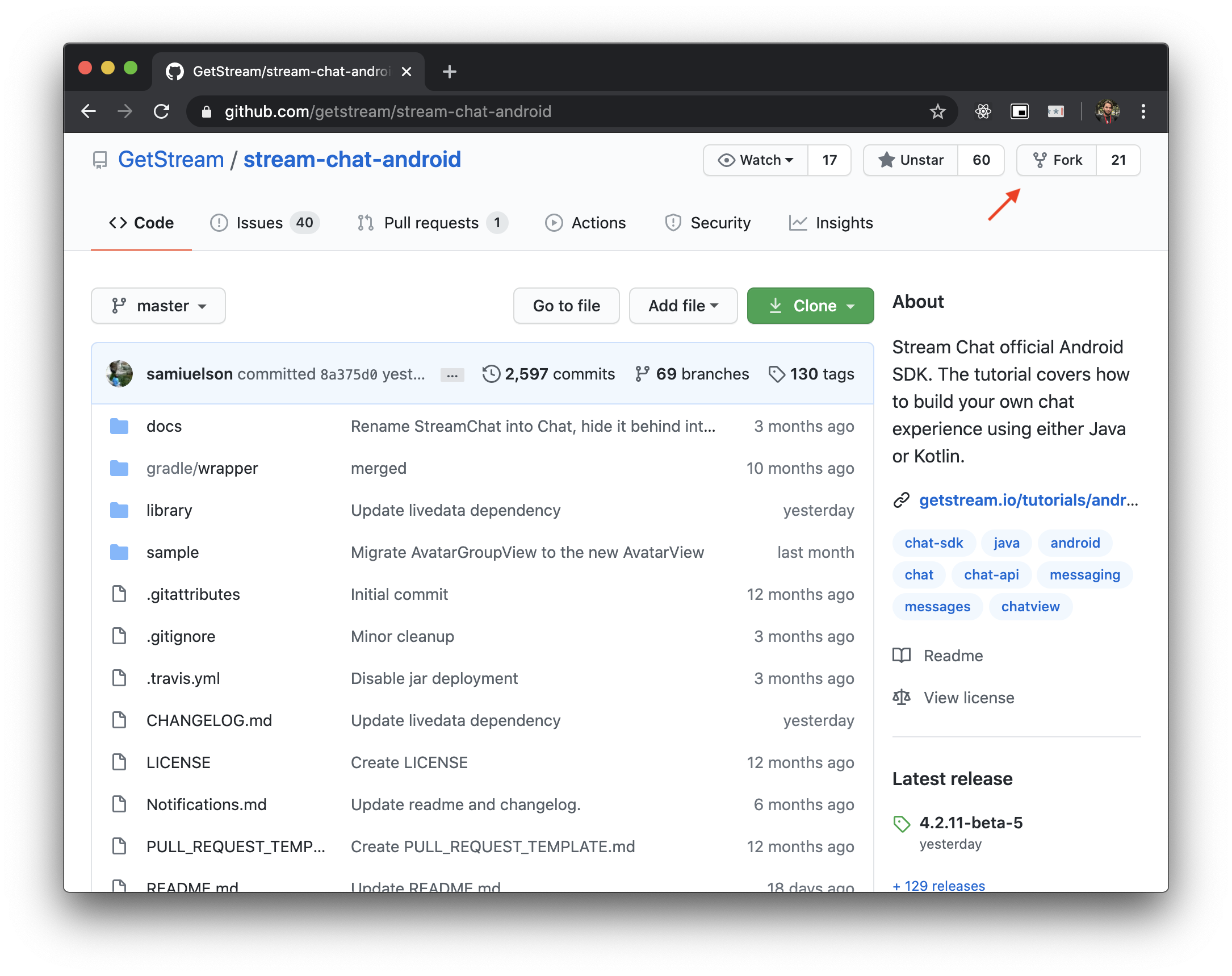 Image shows a GitHub repository page with an arrow to the Fork button