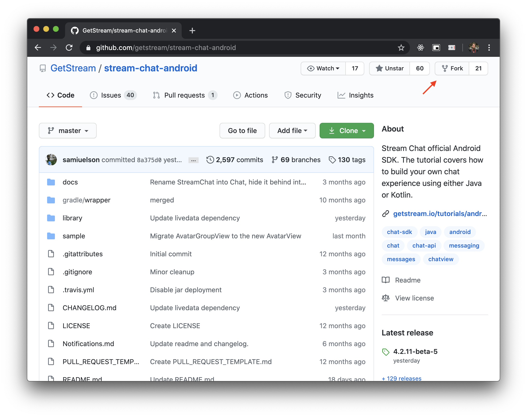Image shows a GitHub repository page with an arrow to the Fork button