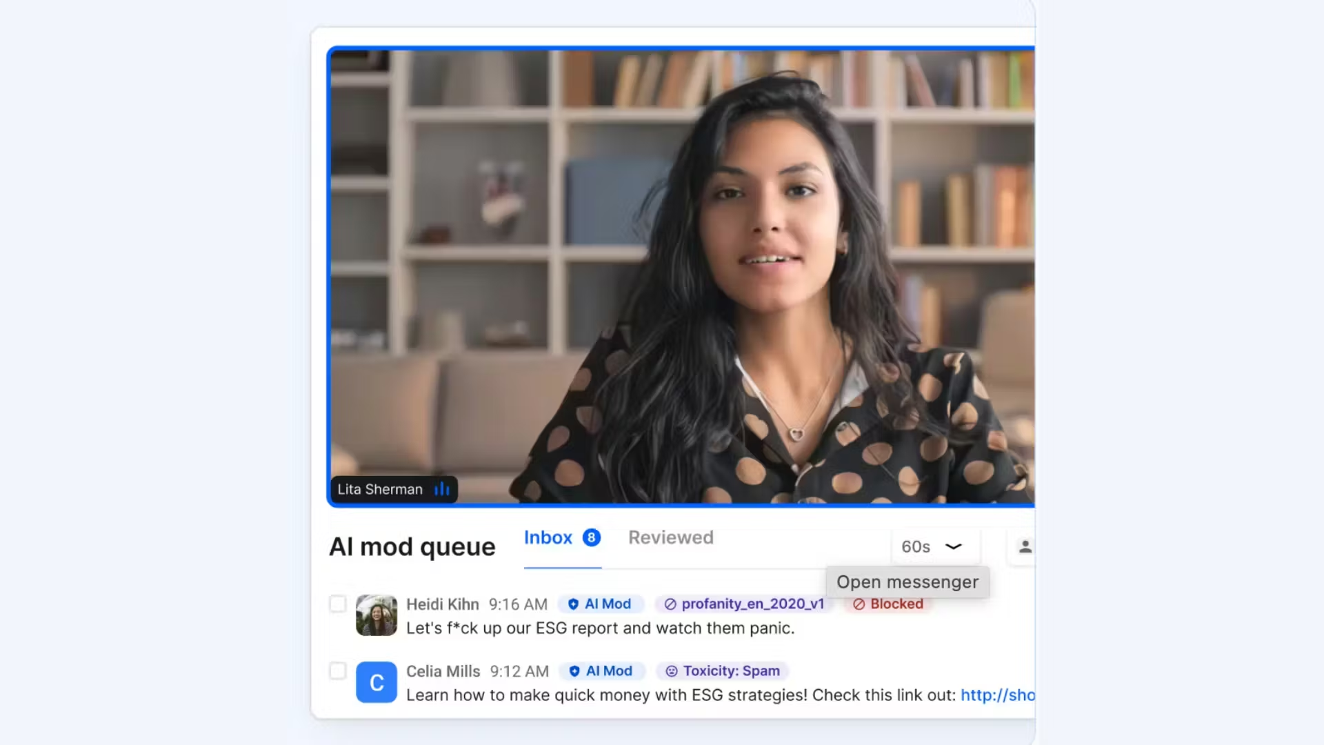 Example of livestreaming moderation