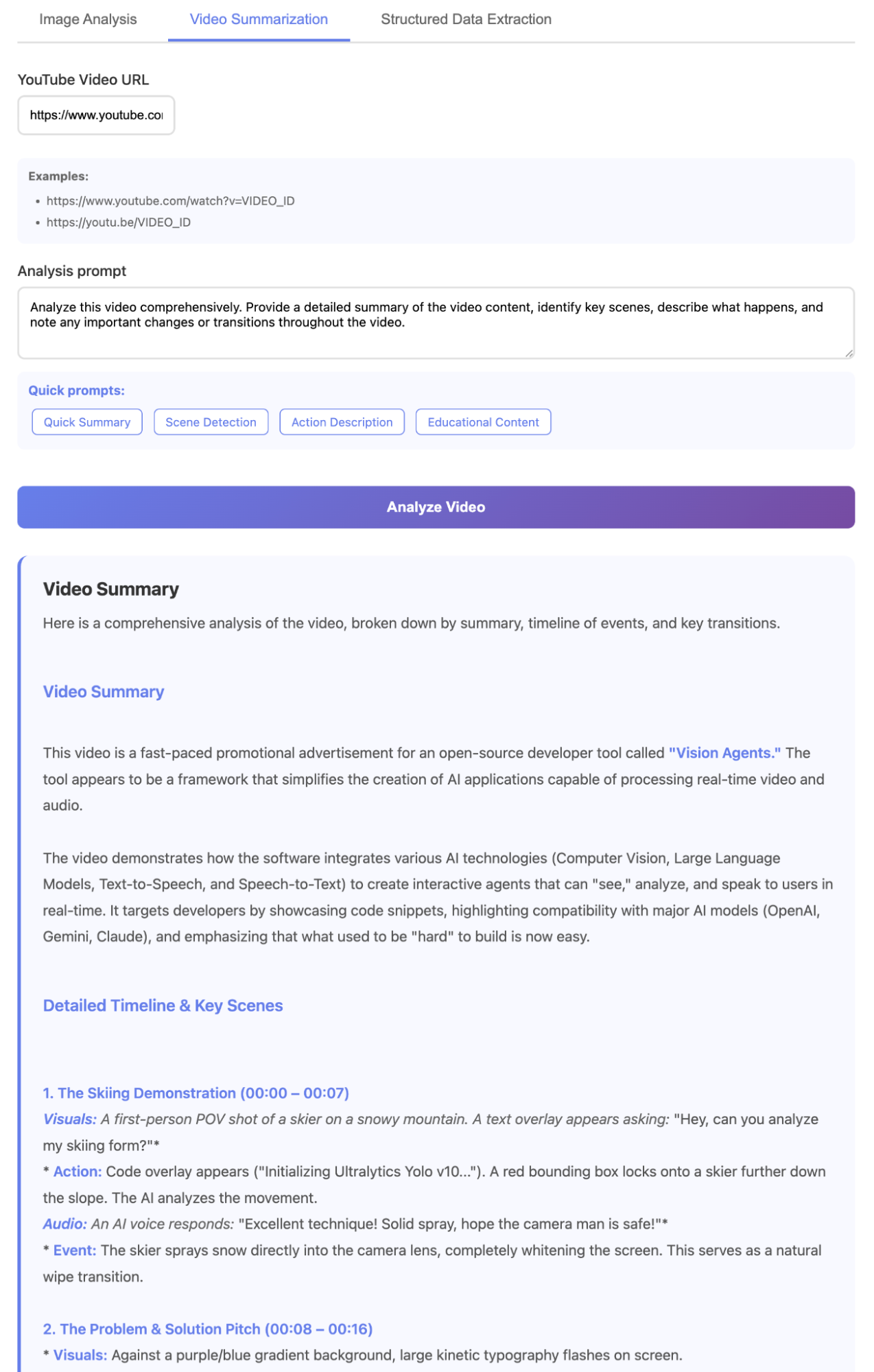 Gemini 3 Pro model analysis of the Vision Agents launch video