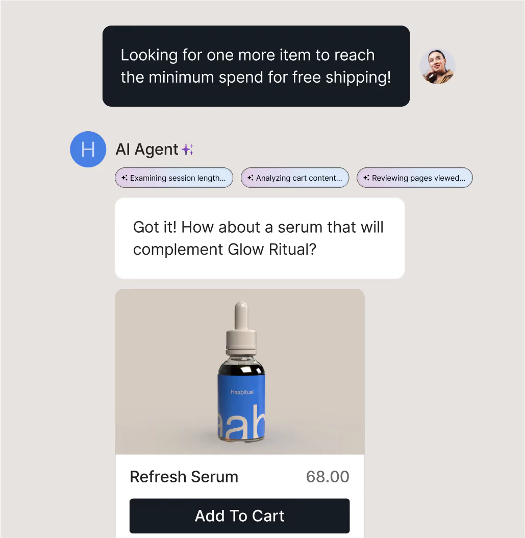 AI agent suggesting a complementary product to reach a free shipping spend threshold