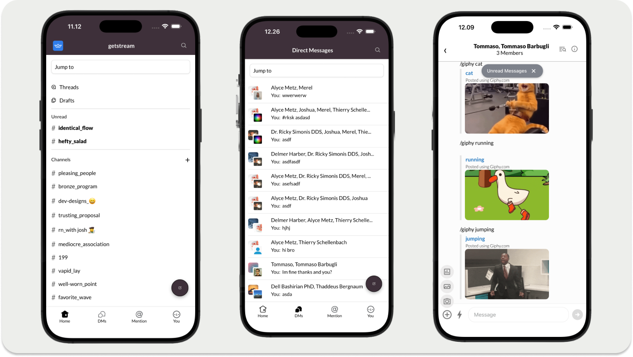 Channel and messages screens