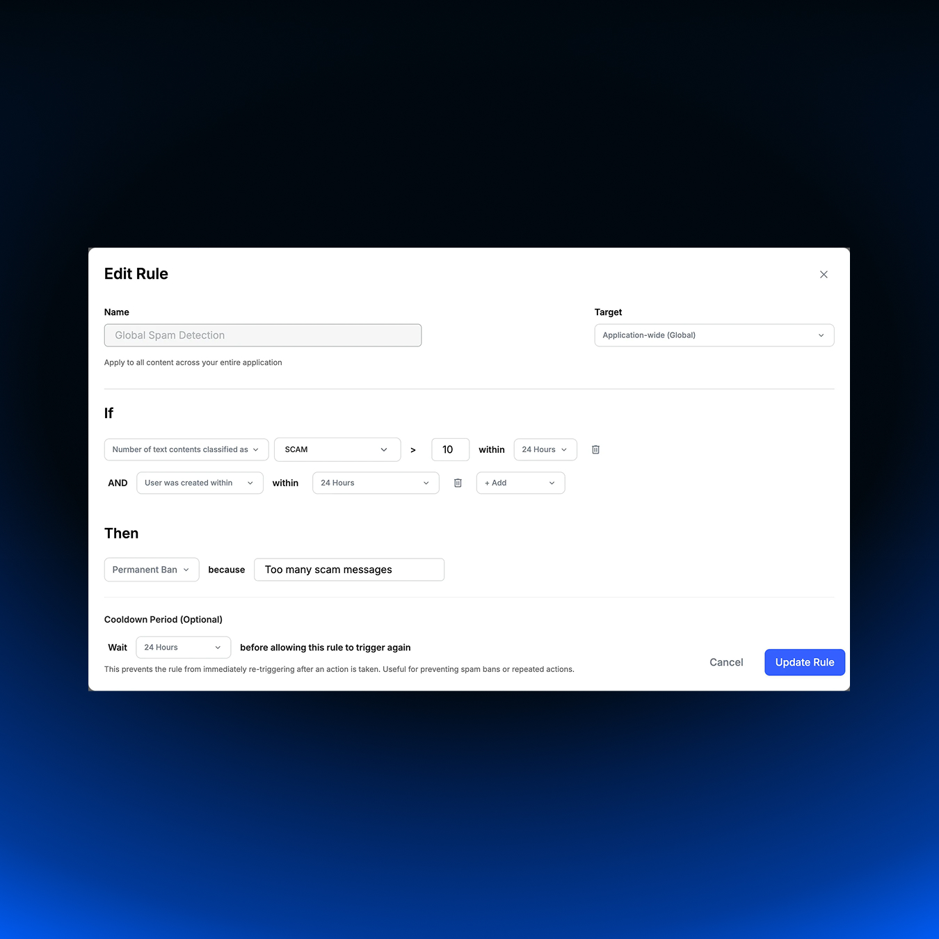 Custom rule builder in Stream Moderation