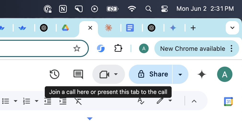 In-app video calling in Google Docs