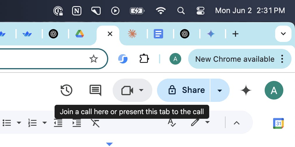 In-app video calling in Google Docs