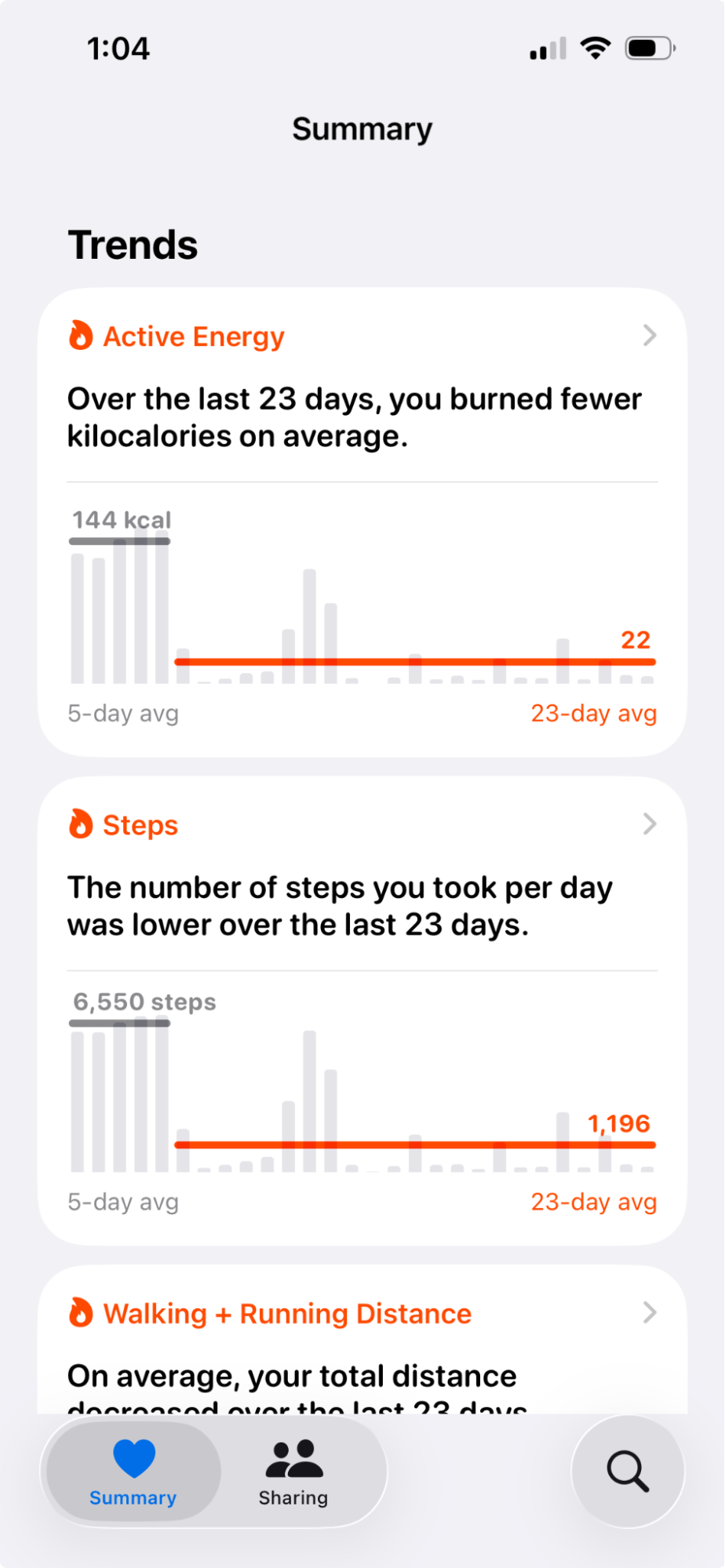 Apple Health personalized feed showing fitness and wellness insights.