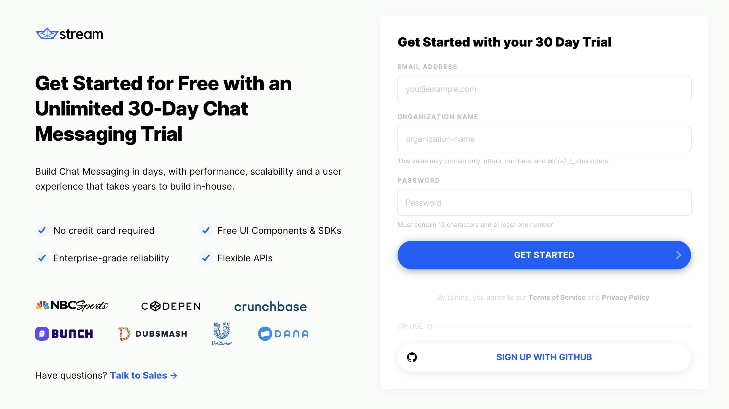 Stream Get Started 30-day trial landing page.