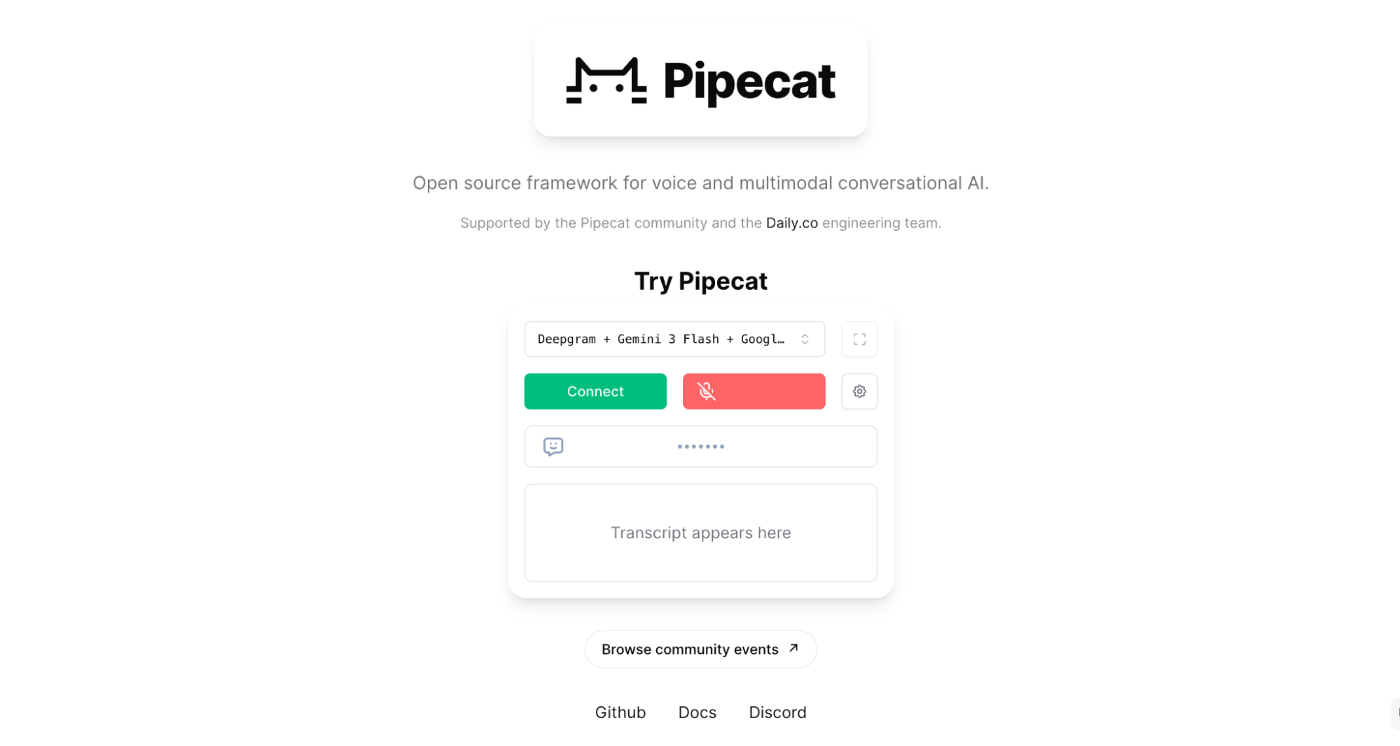 Pipecat landing page screenshot 