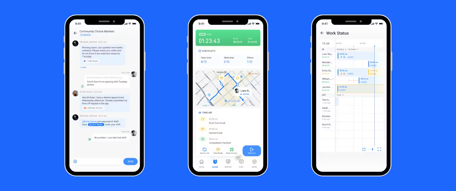 Screenshots of Shiftflow's real-time feeds and notifications in the app
