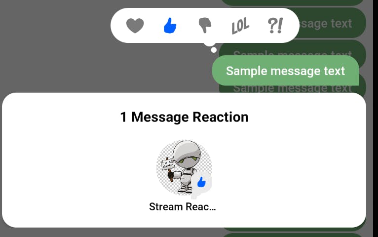 The reactions UI of the Stream Chat UI Components