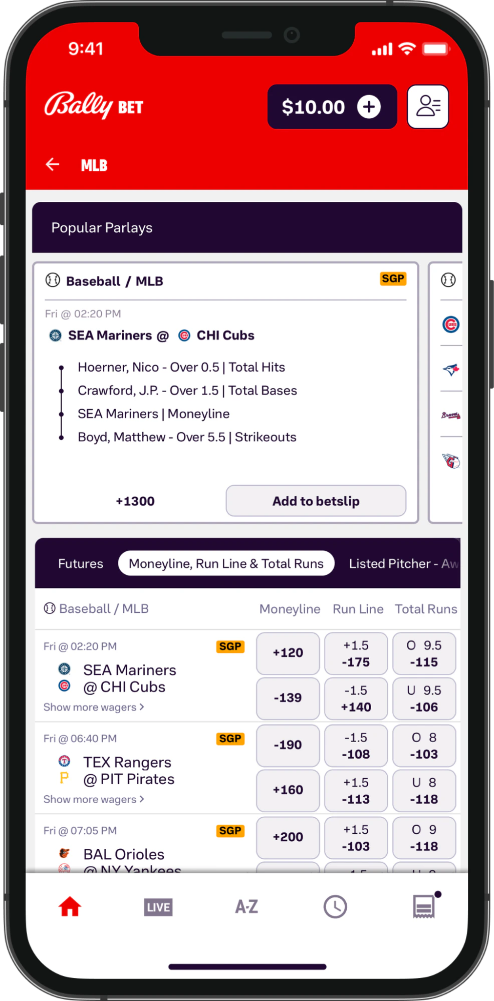 Bally Bet Parlay example