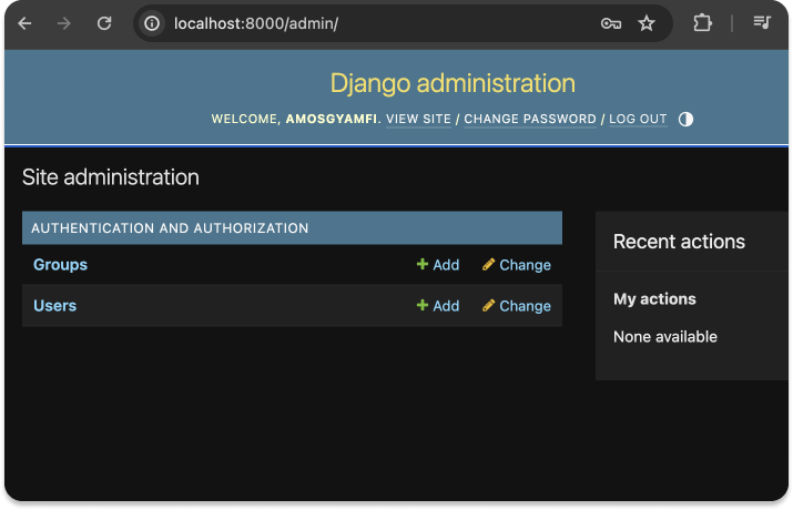 Django admin screen