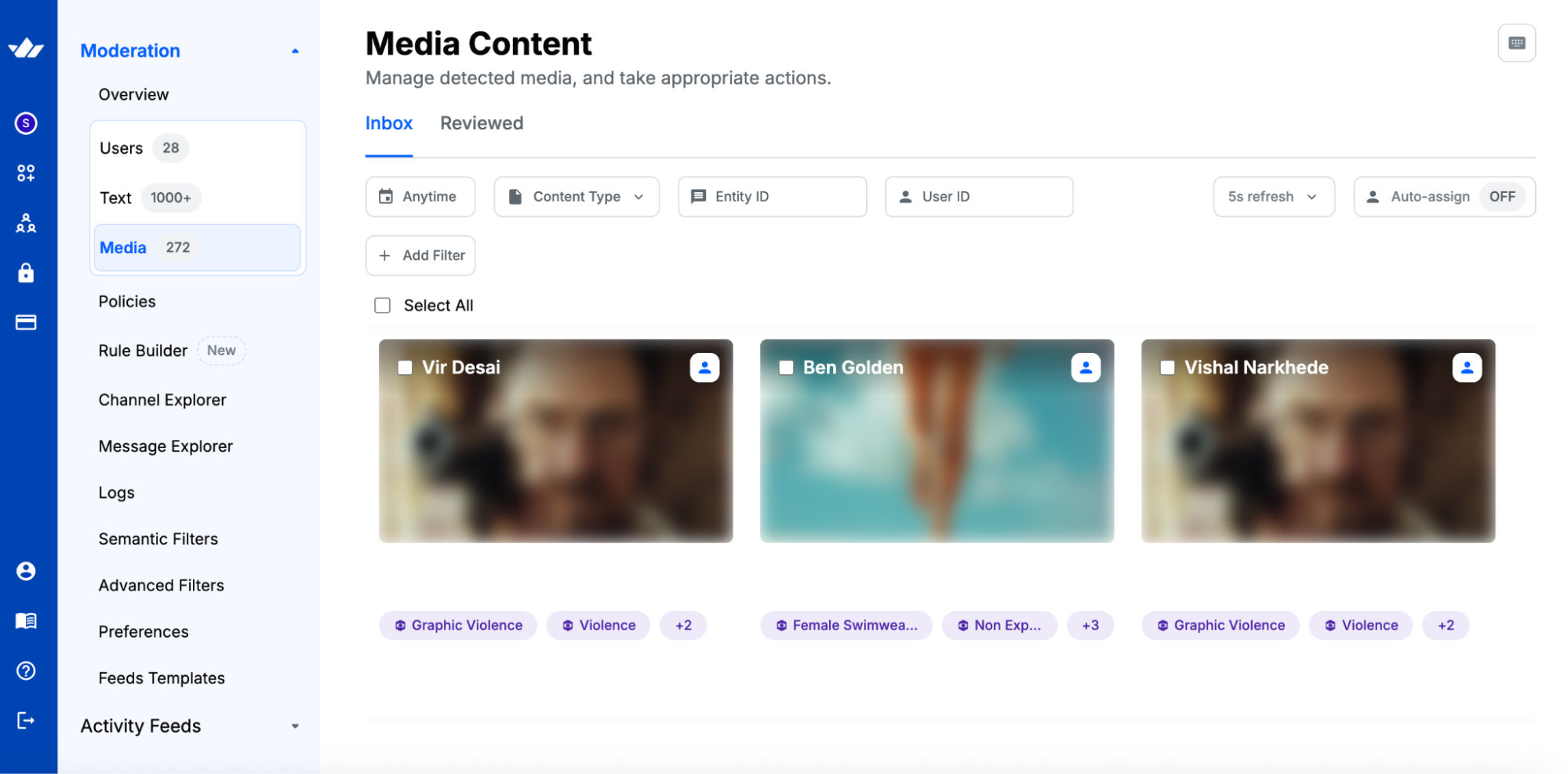 The Media Content section of Stream's moderation dashboard