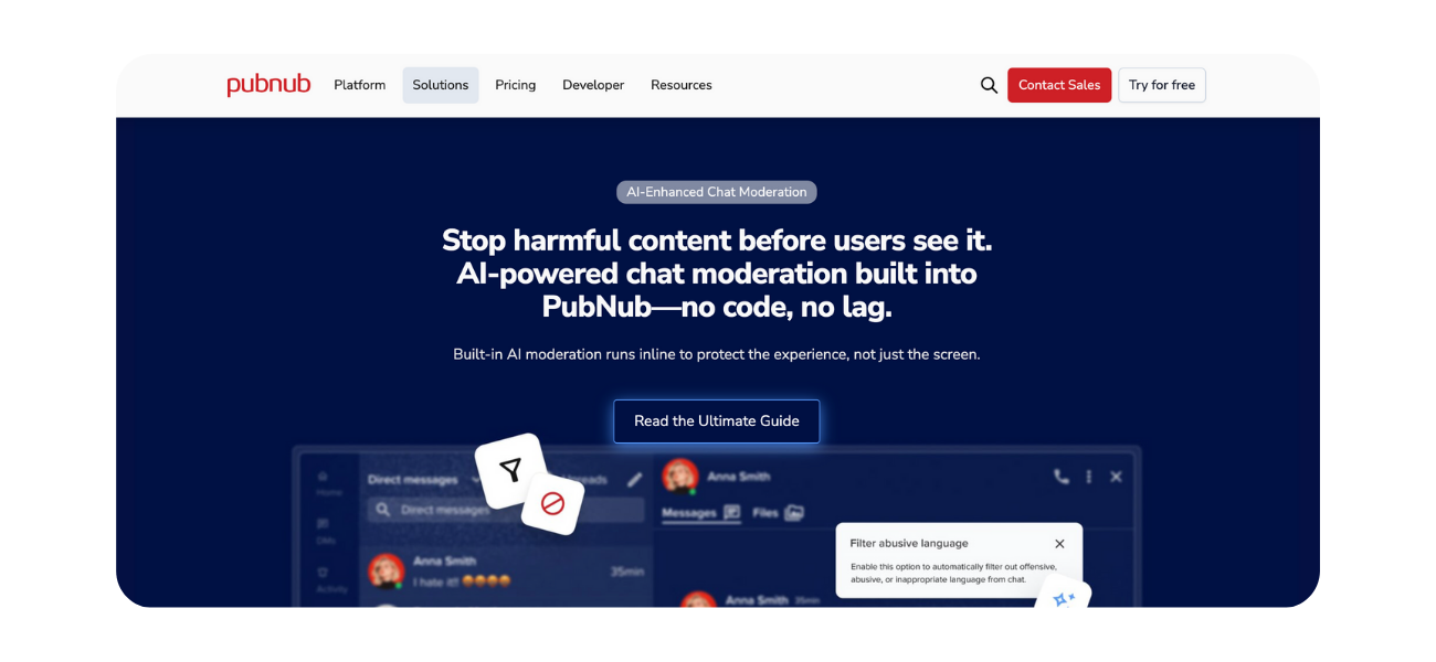 PubNub Moderation landing page
