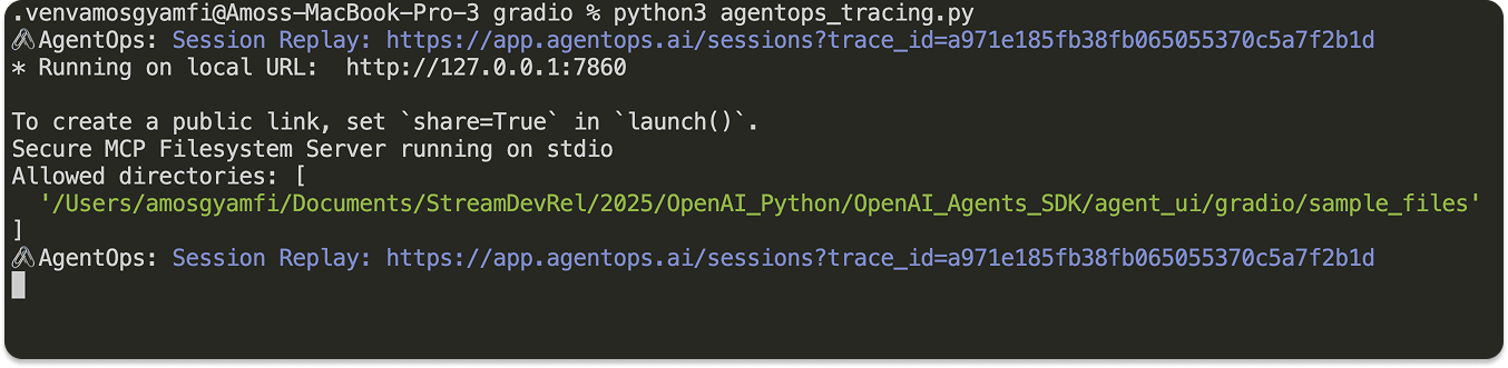 Link to AgentOps tracing
