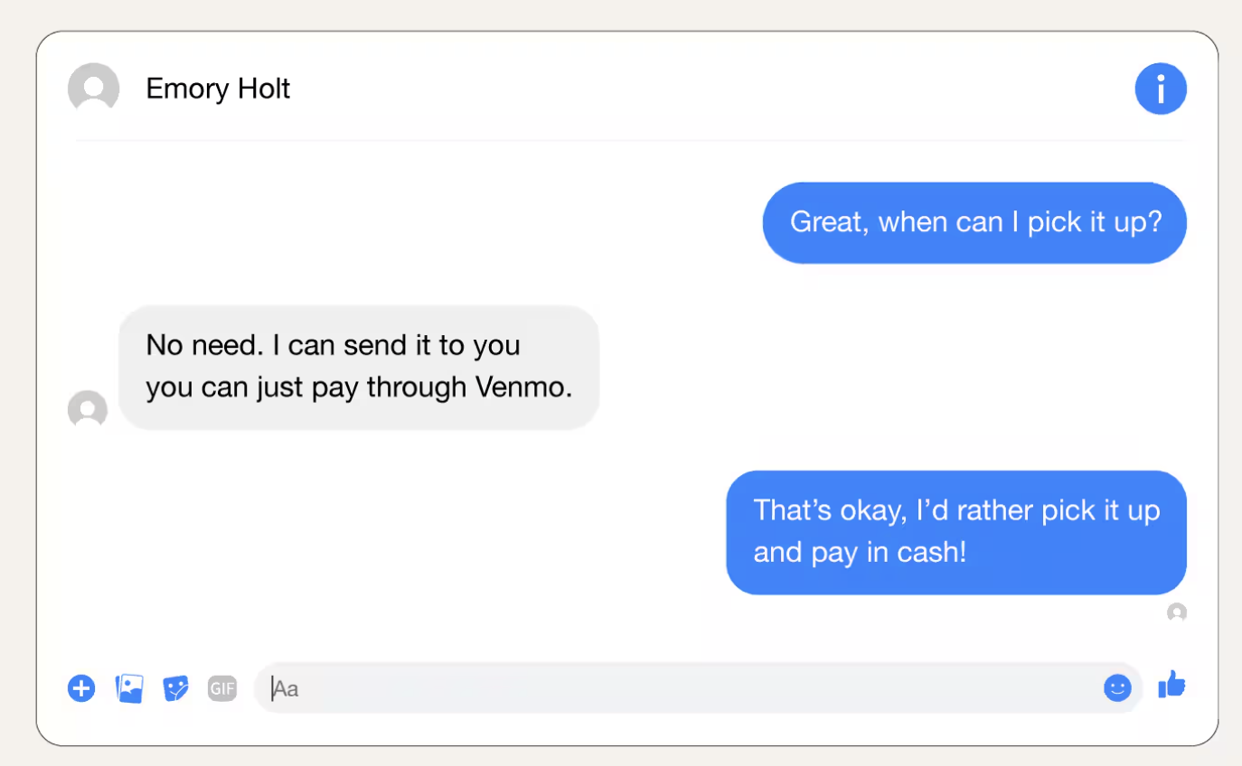 Example of evasion in a marketplace chat