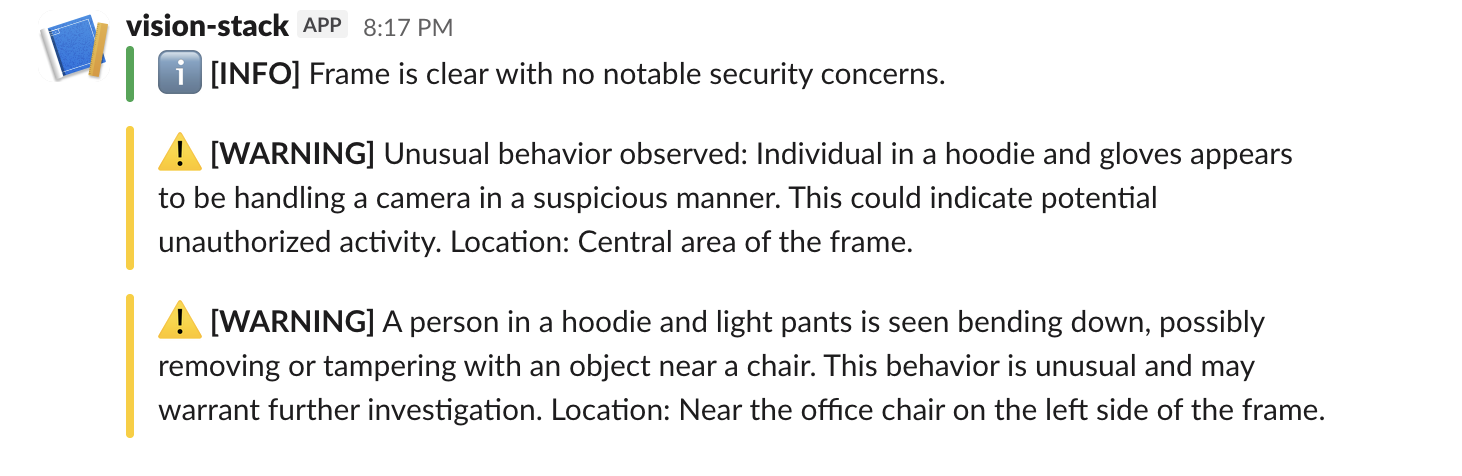 Slack alert about an intruder