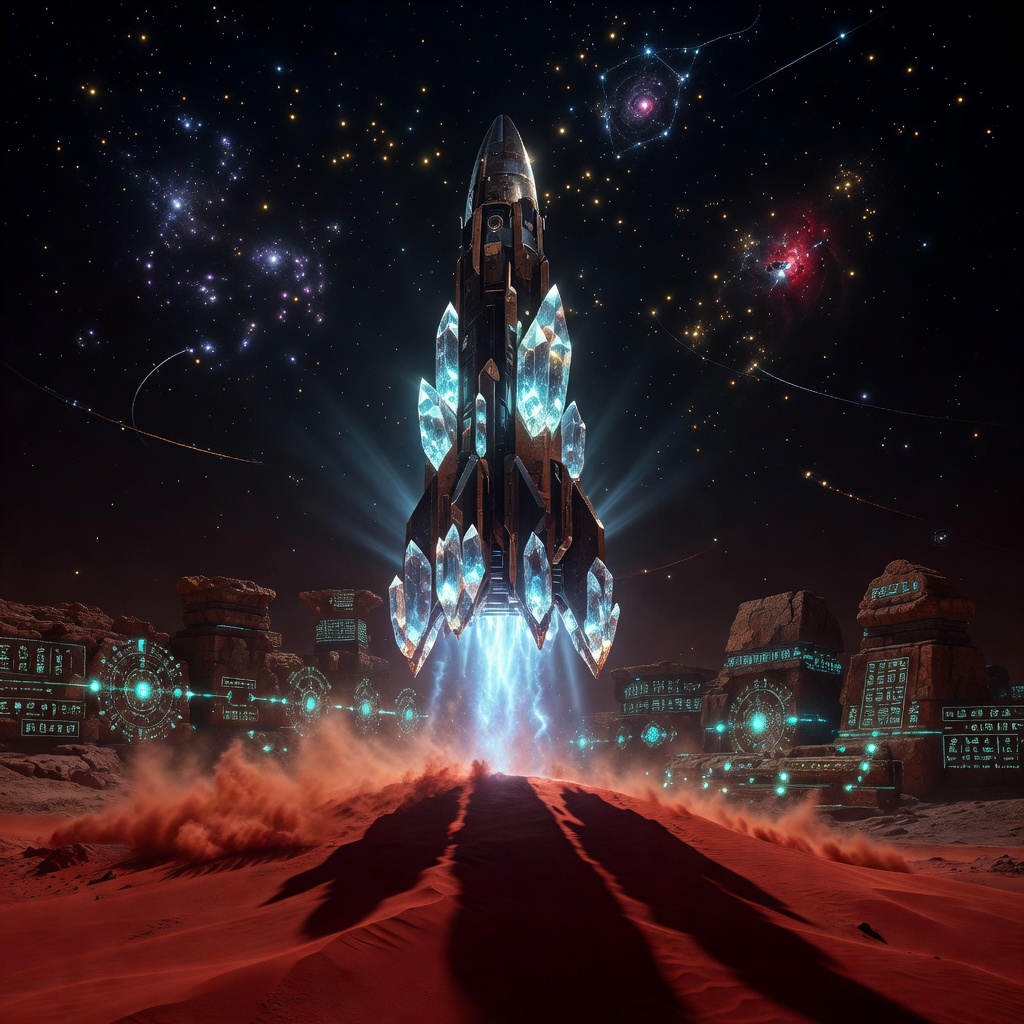 Grok output when asked to create a glowing crystal-powered rocket