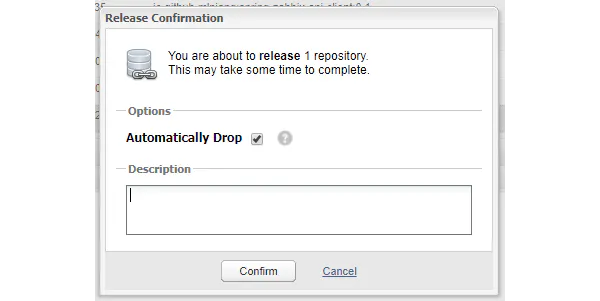 Release dialog for the staging repository