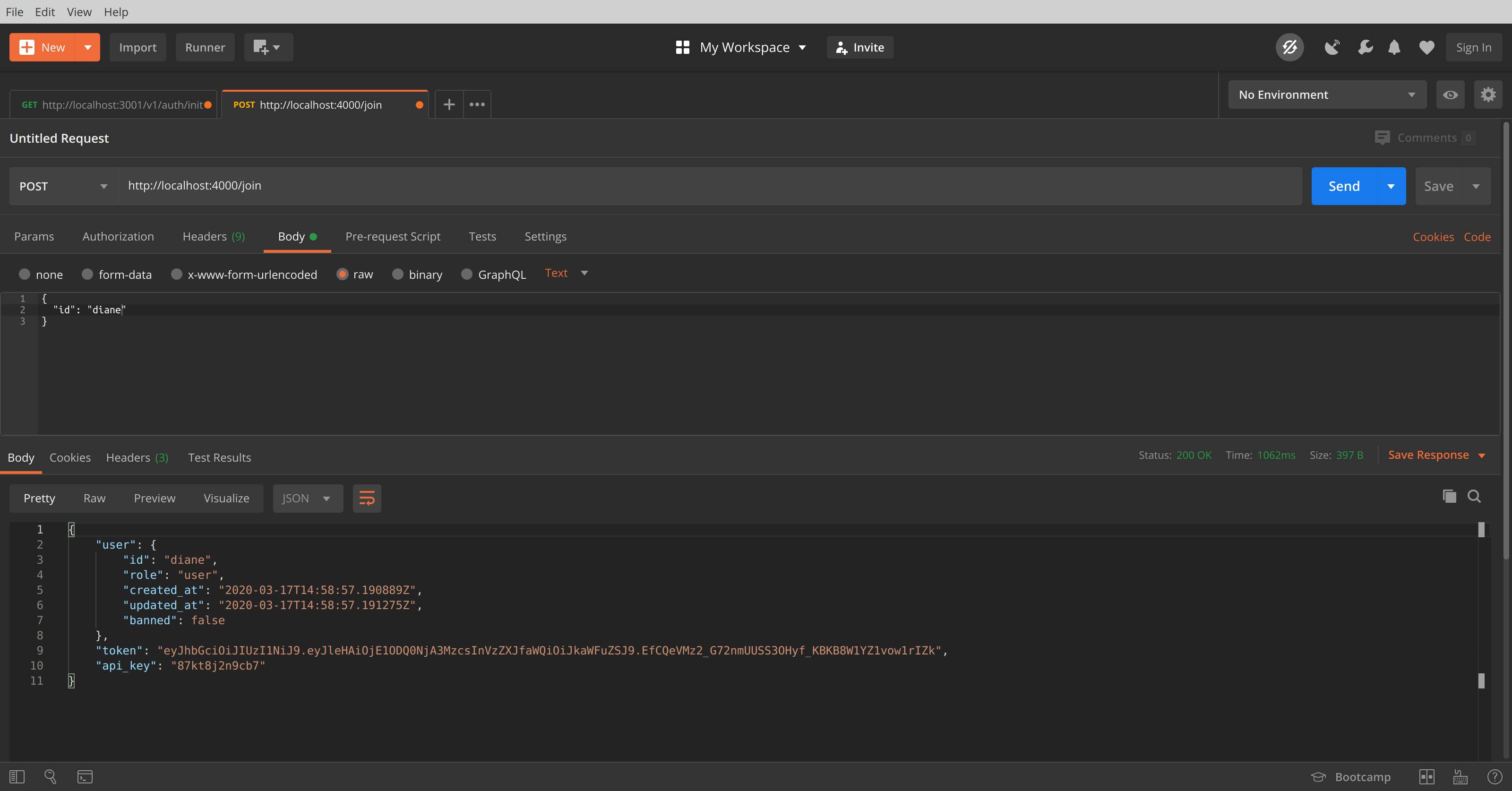 Screenshot of server response in Postman