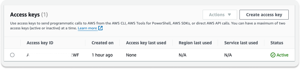 AWS access key information