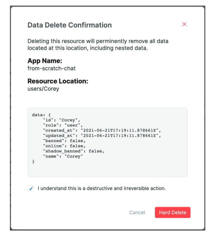 delete resource dashboard