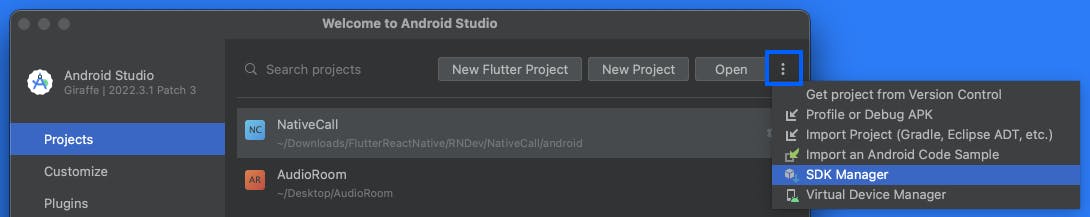 Select SDK manager in Android Studio
