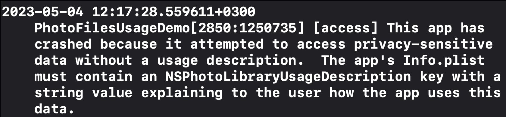 Photos access error in Xcode console