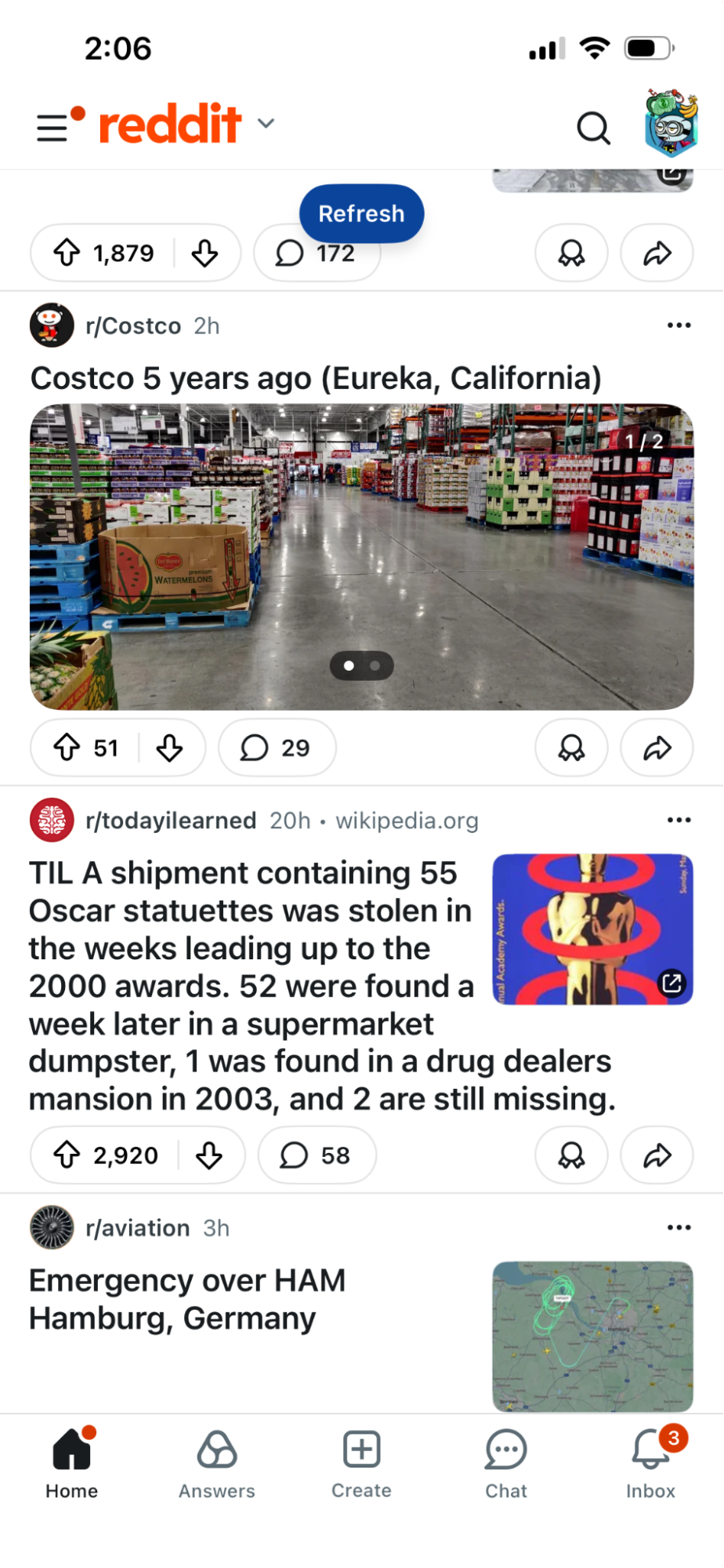 Example of Reddit activity feed