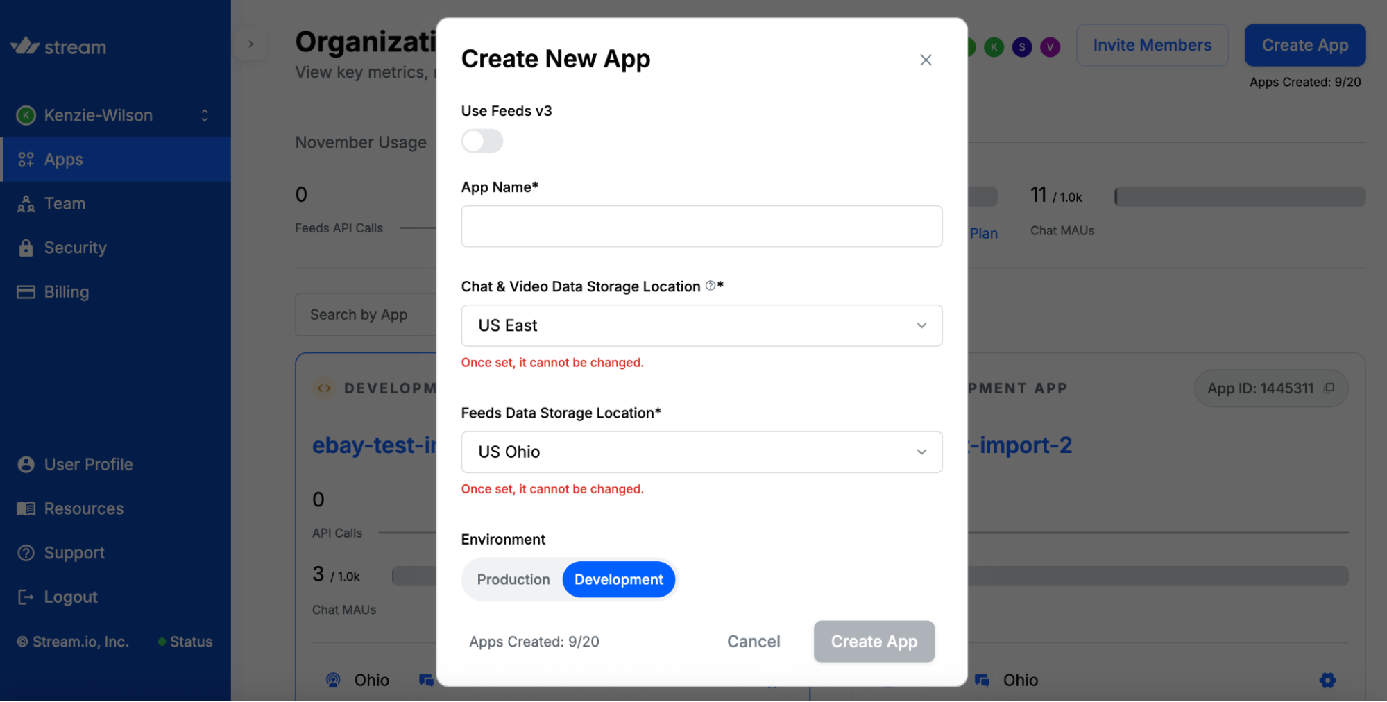Creating a new app in Stream's Moderation dashboard