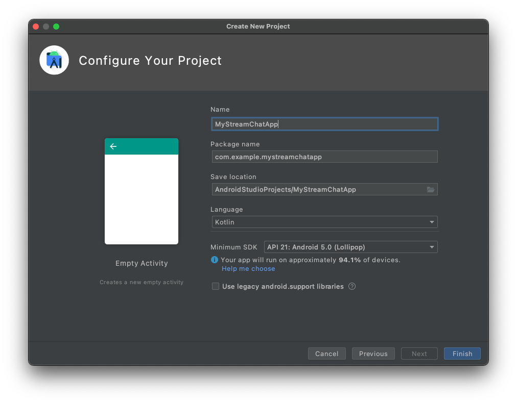 Creating the Android Studio project