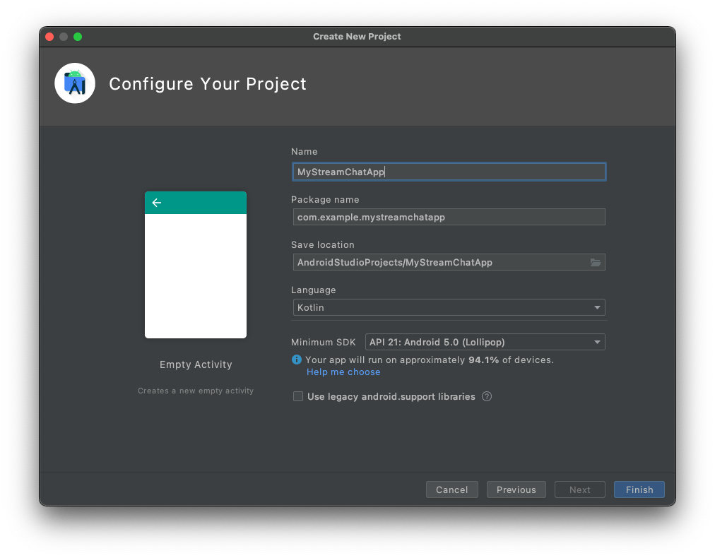Creating the Android Studio project