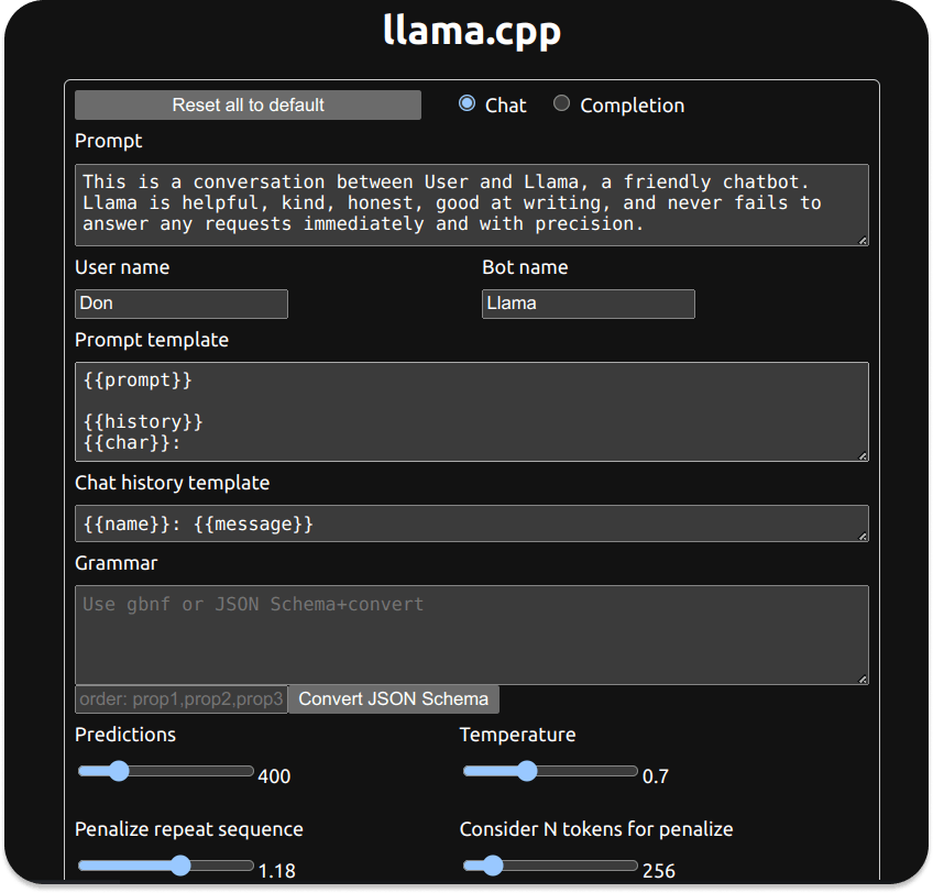 Llamafile app UI