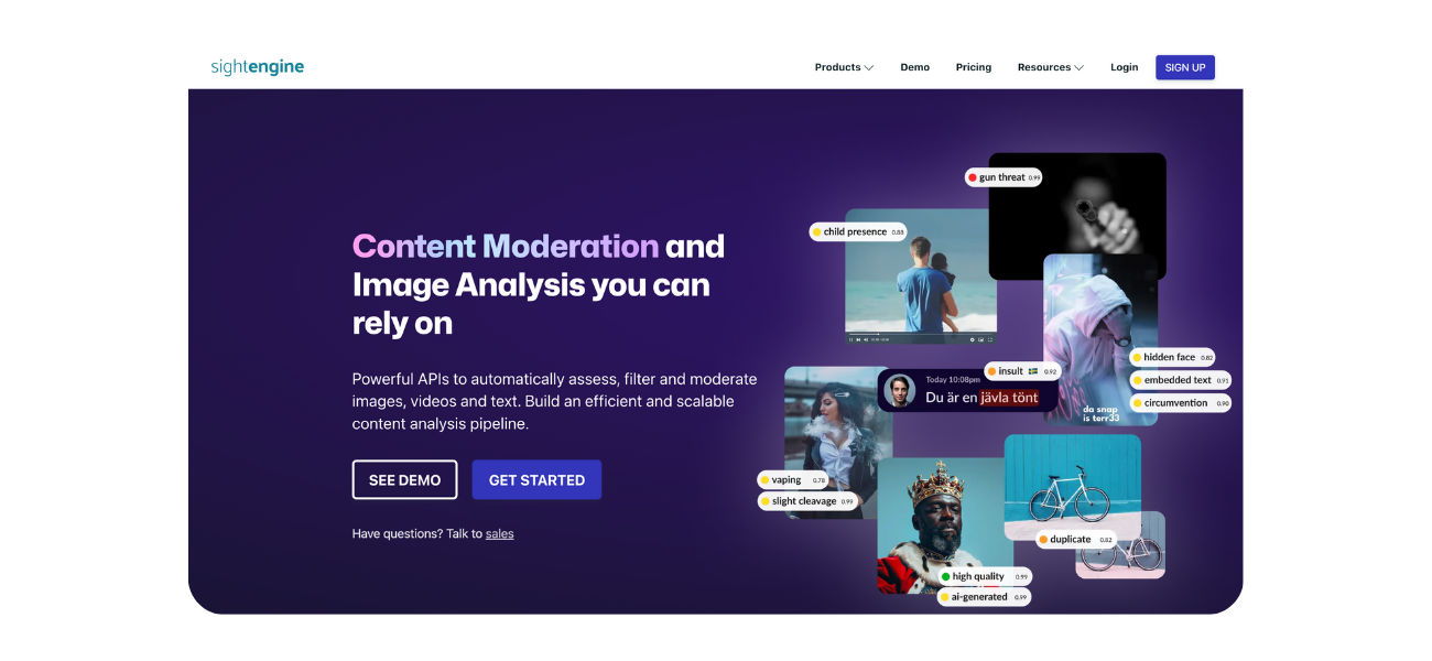 SightEngine landing page