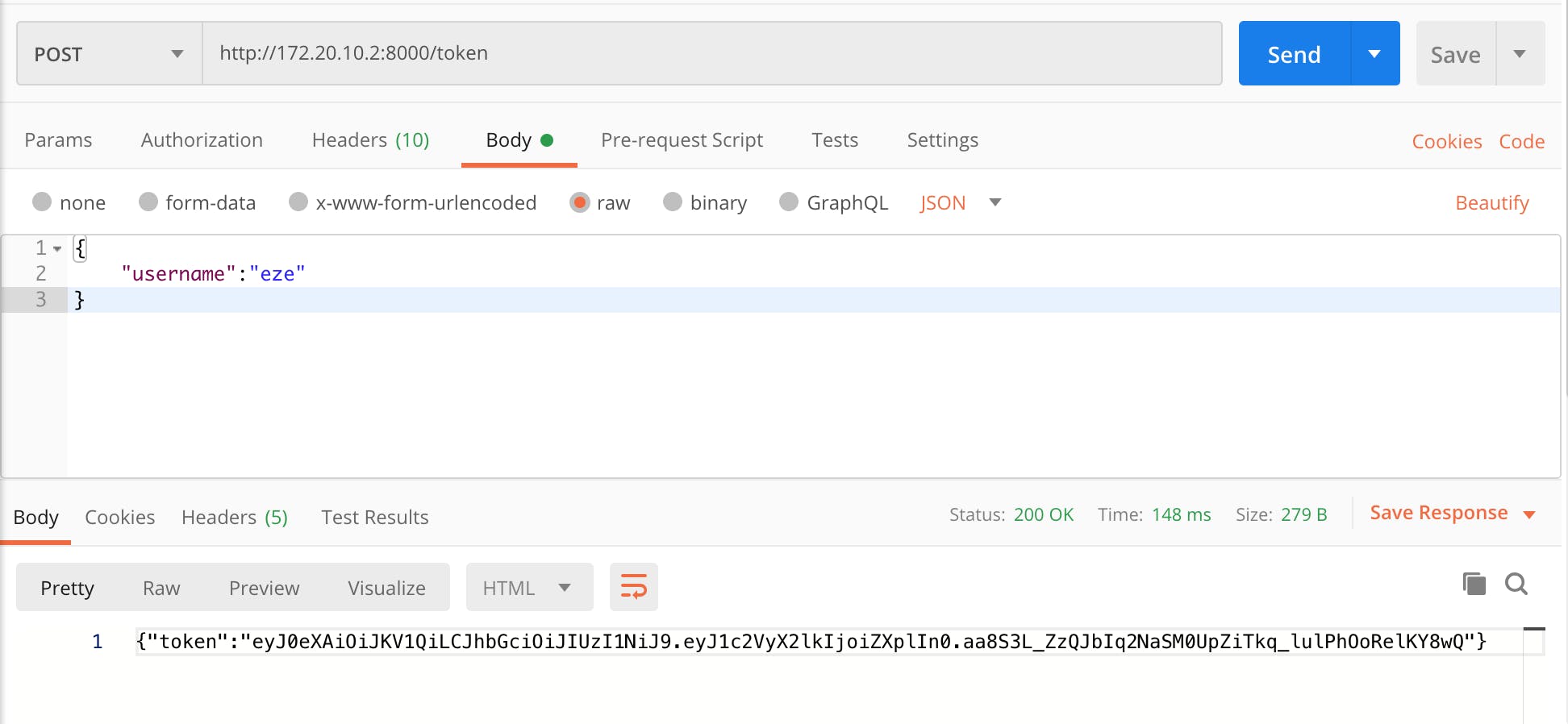 Screenshot of Postman POST Request to Generate a Token