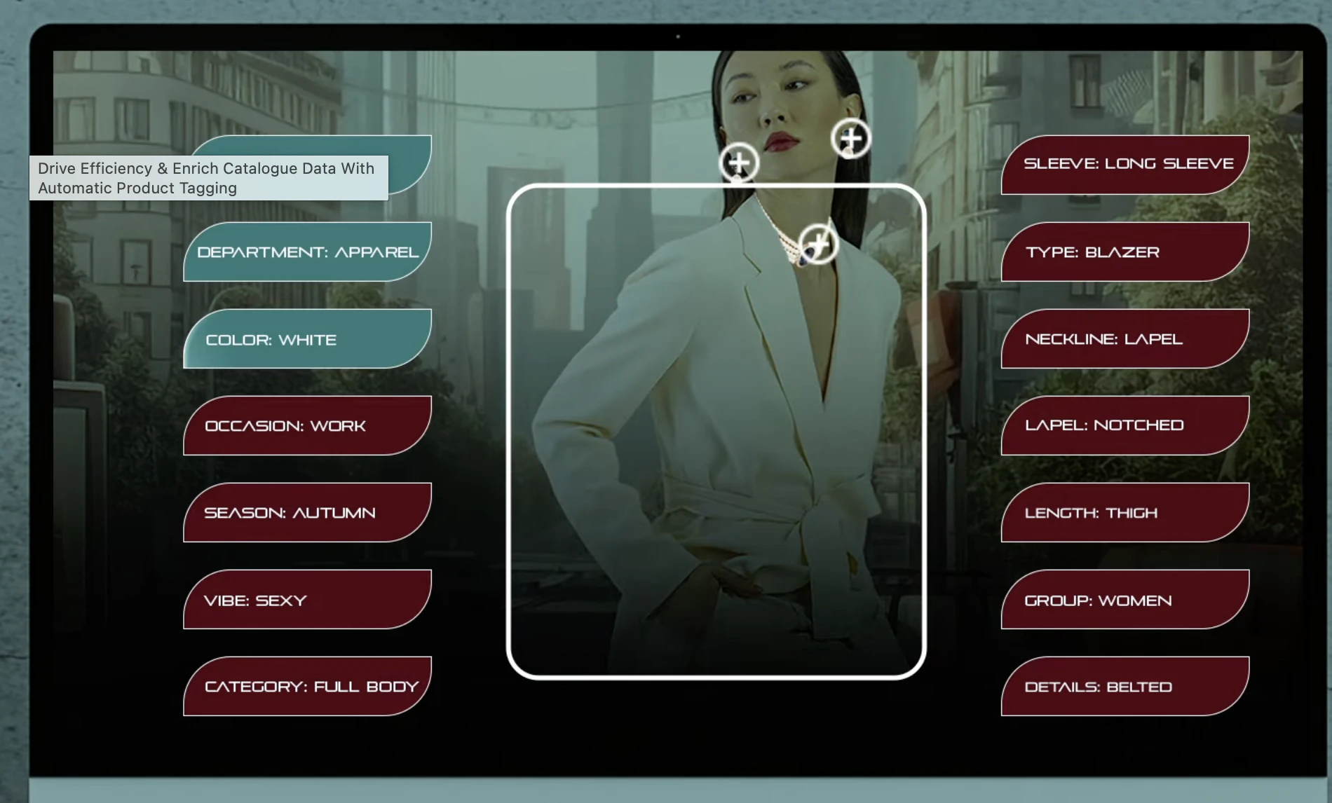 Visual AI system automatically tagging fashion attributes on a model's apparel