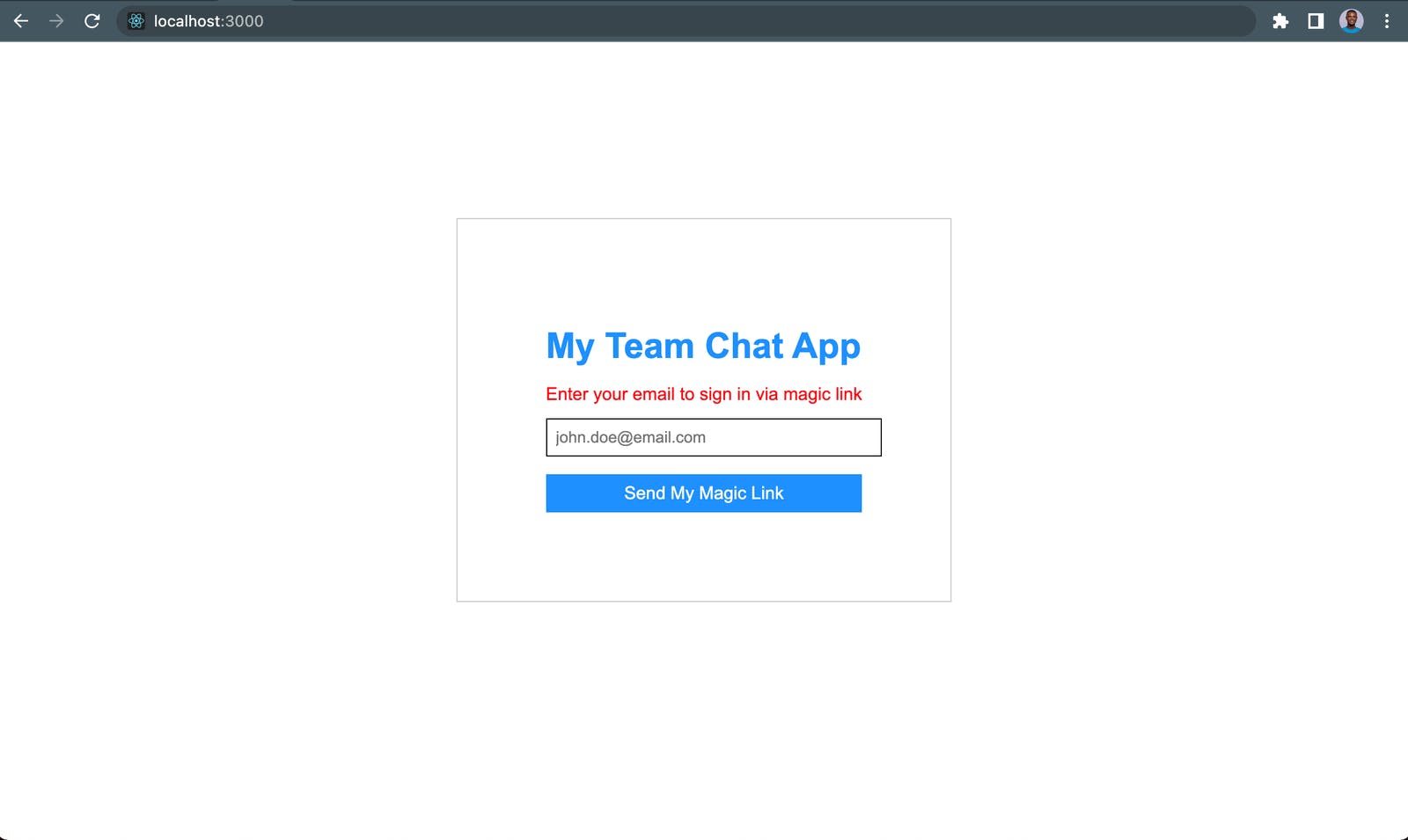 React chat app homepage 
