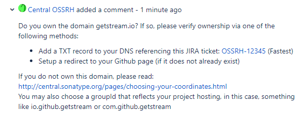 Comment requesting domain verification