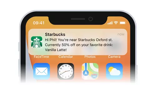 Screenshot of phone with Starbucks app push notification