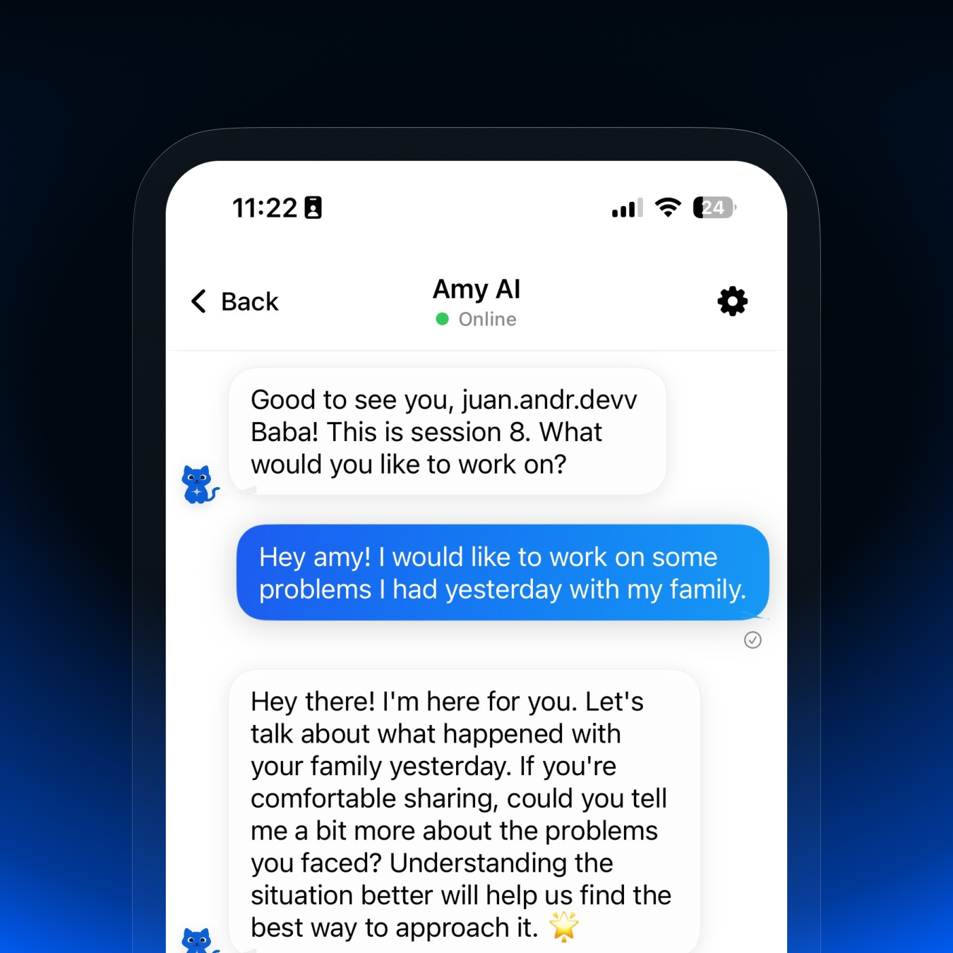Example chat conversation in Amy AI