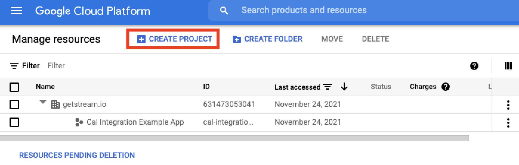 Create project in Google Cloud Console