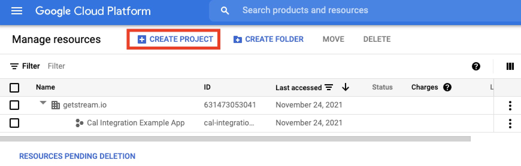Create project in Google Cloud Console