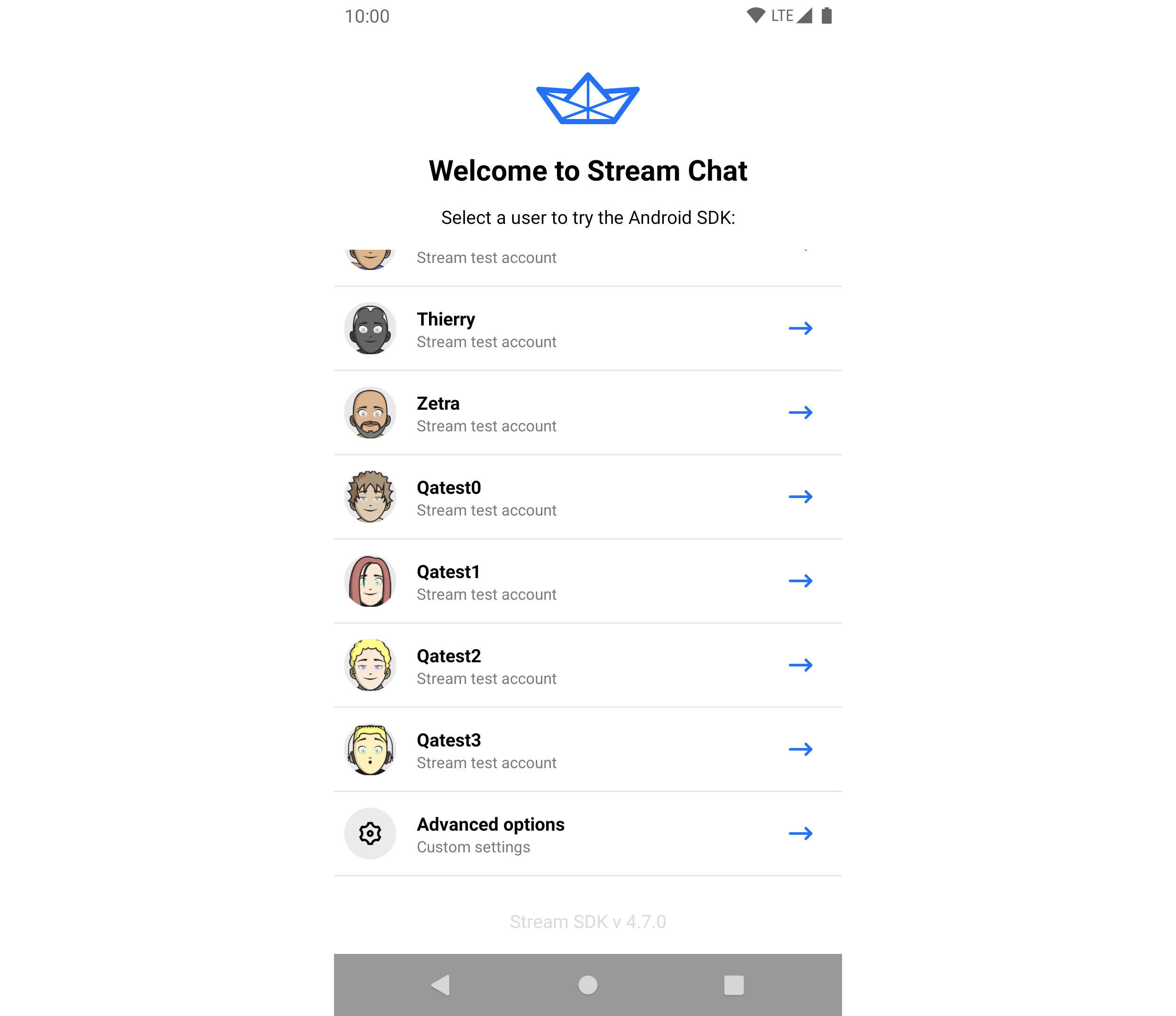 The custom login option in the Stream Chat Android UI Components sample app