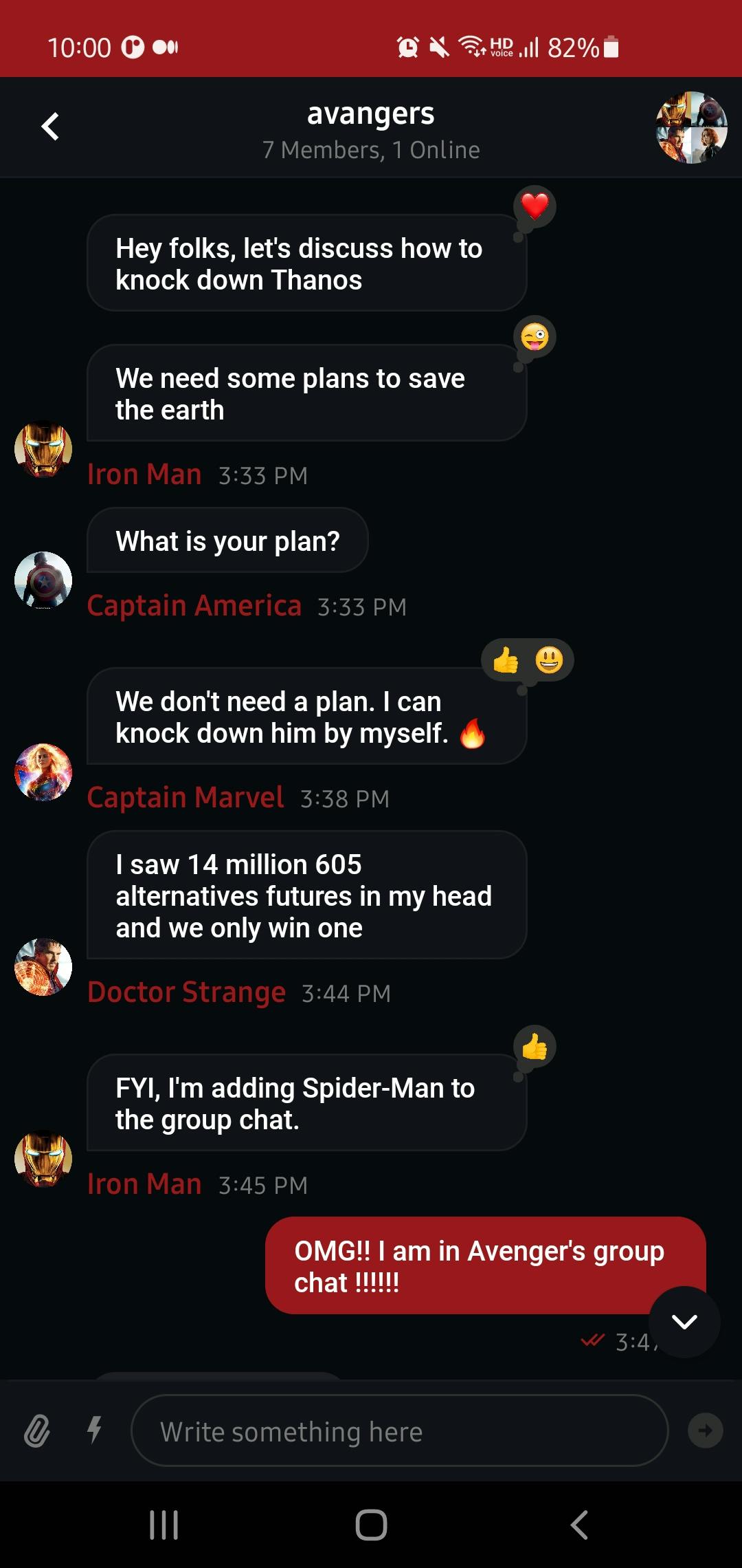 Kakao Talk Avengers Chat screenshot example message