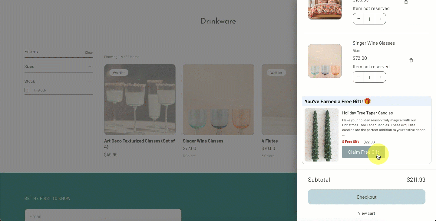 Free gift unlocked after qualifying purchase