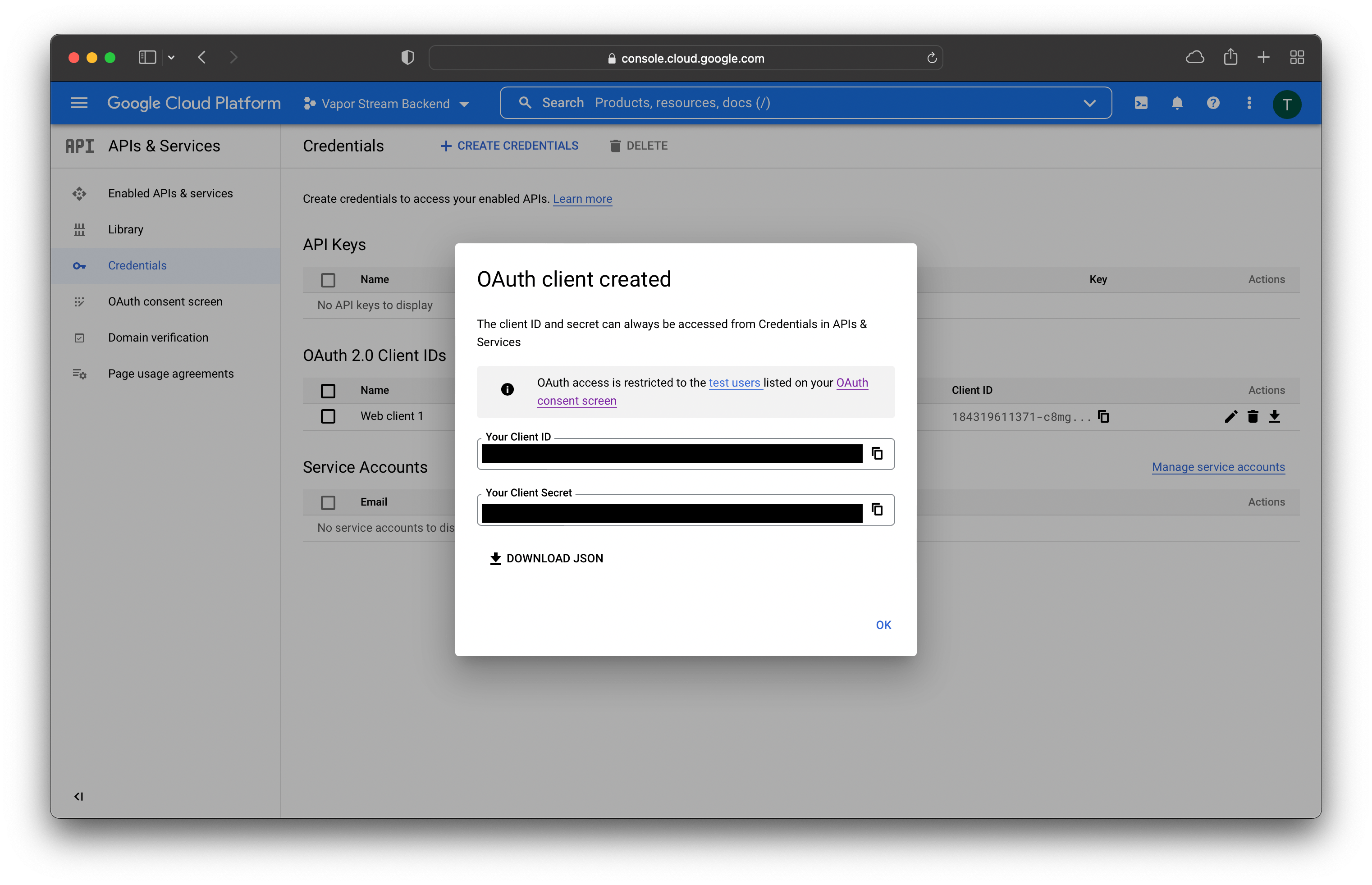 Google client id secret