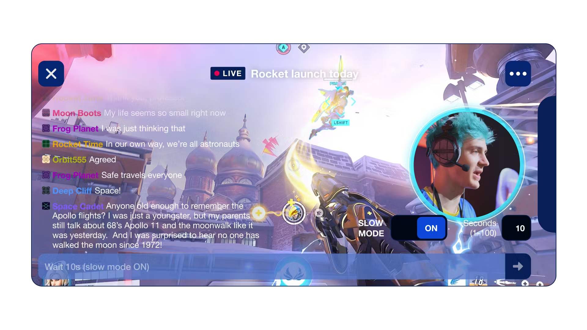 Live stream chat in a gaming app